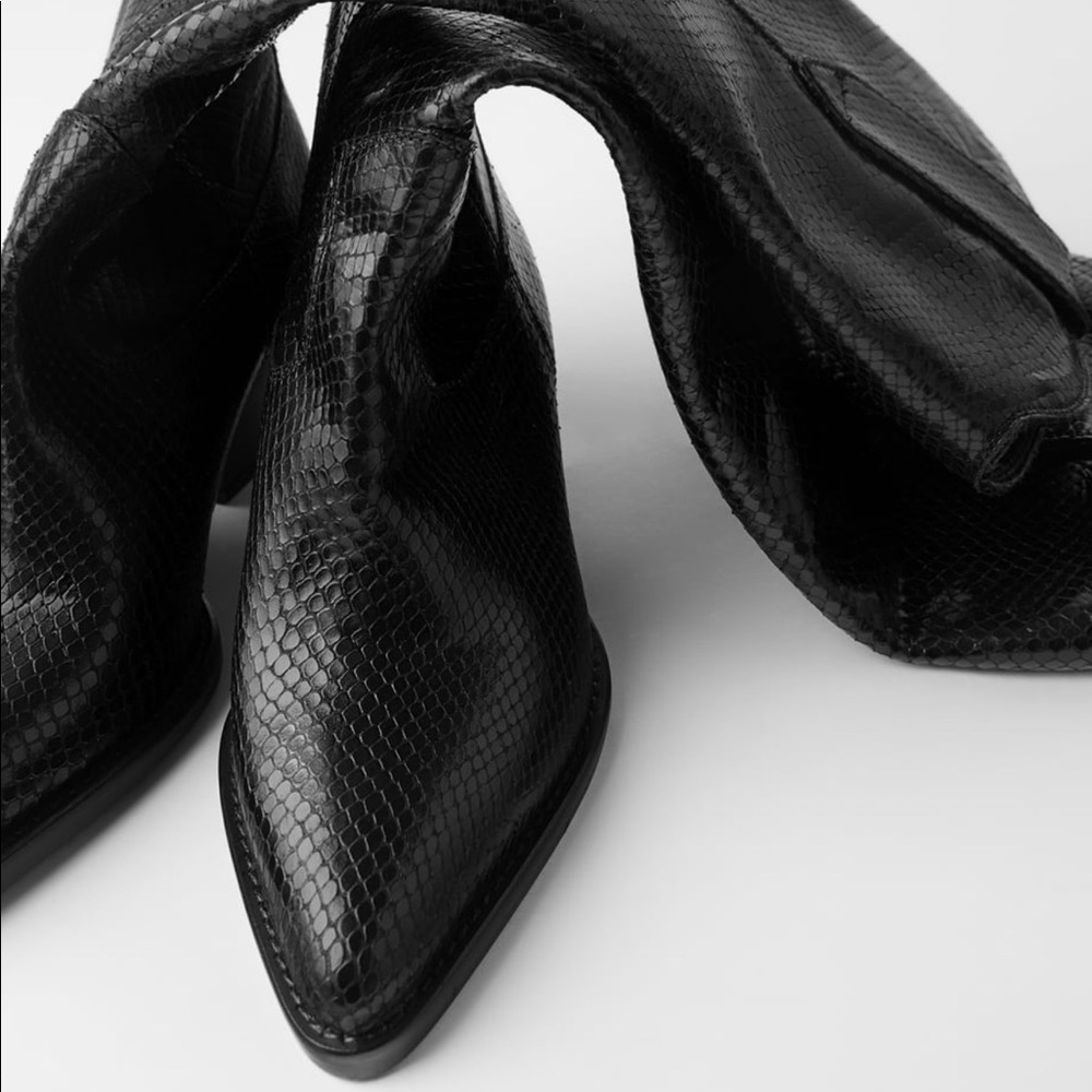 Zara animal print heeled leather cowboy boots